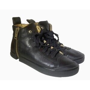 Diesel S-Nentish Zip Around Black Leather High Top Sneakers Mens Size 8